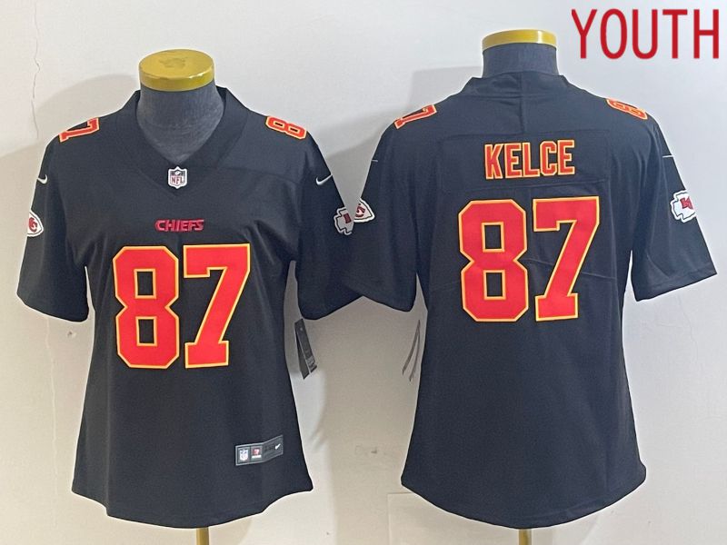 Youth Kansas City Chiefs 87 Kelce Black gold 2024 Nike Vapor Limited NFL Jersey style 1